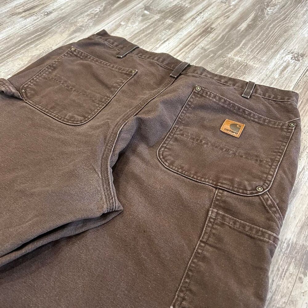 Vintage 2006 Y2K Carhartt Men's utility workwear worn Dark Brown double-knee car